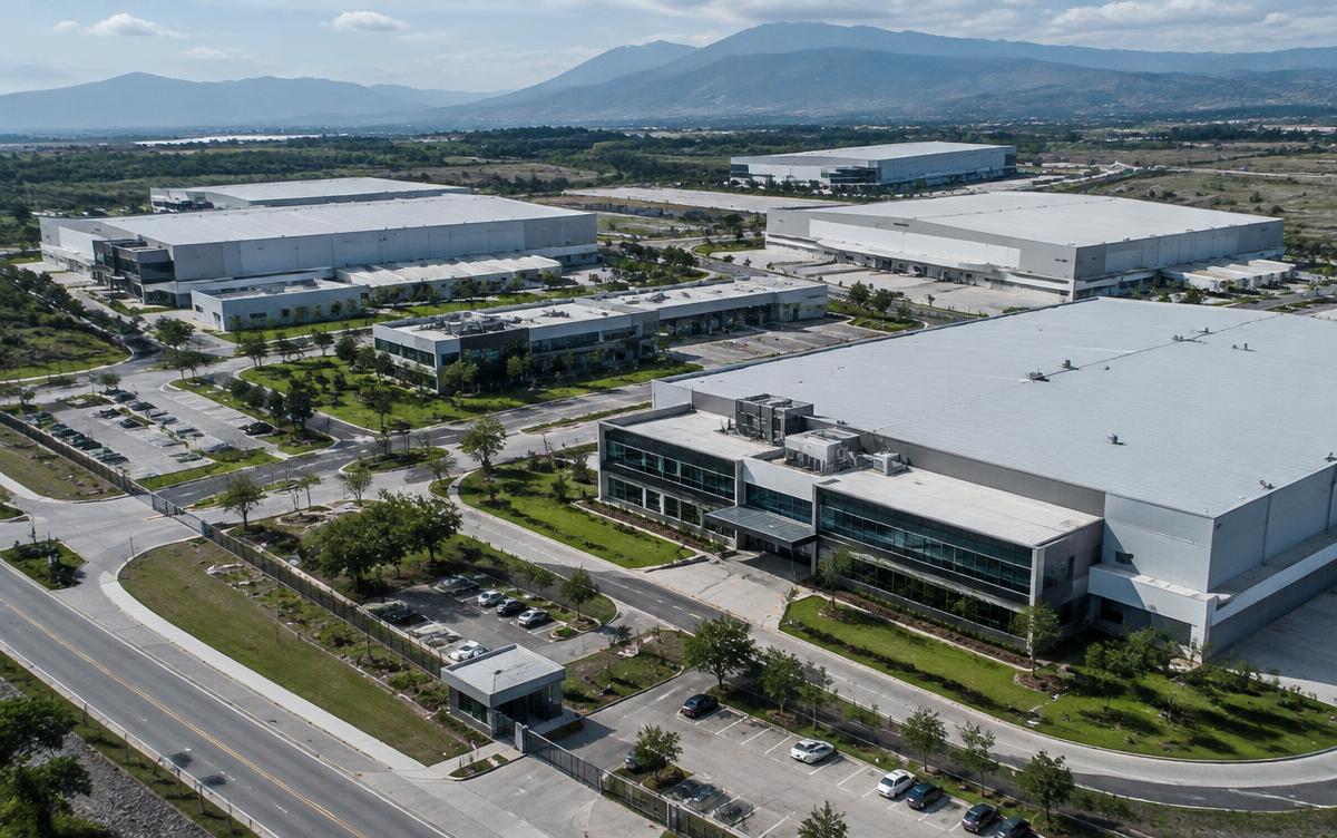 Aerial view of a large corporate industrial campus