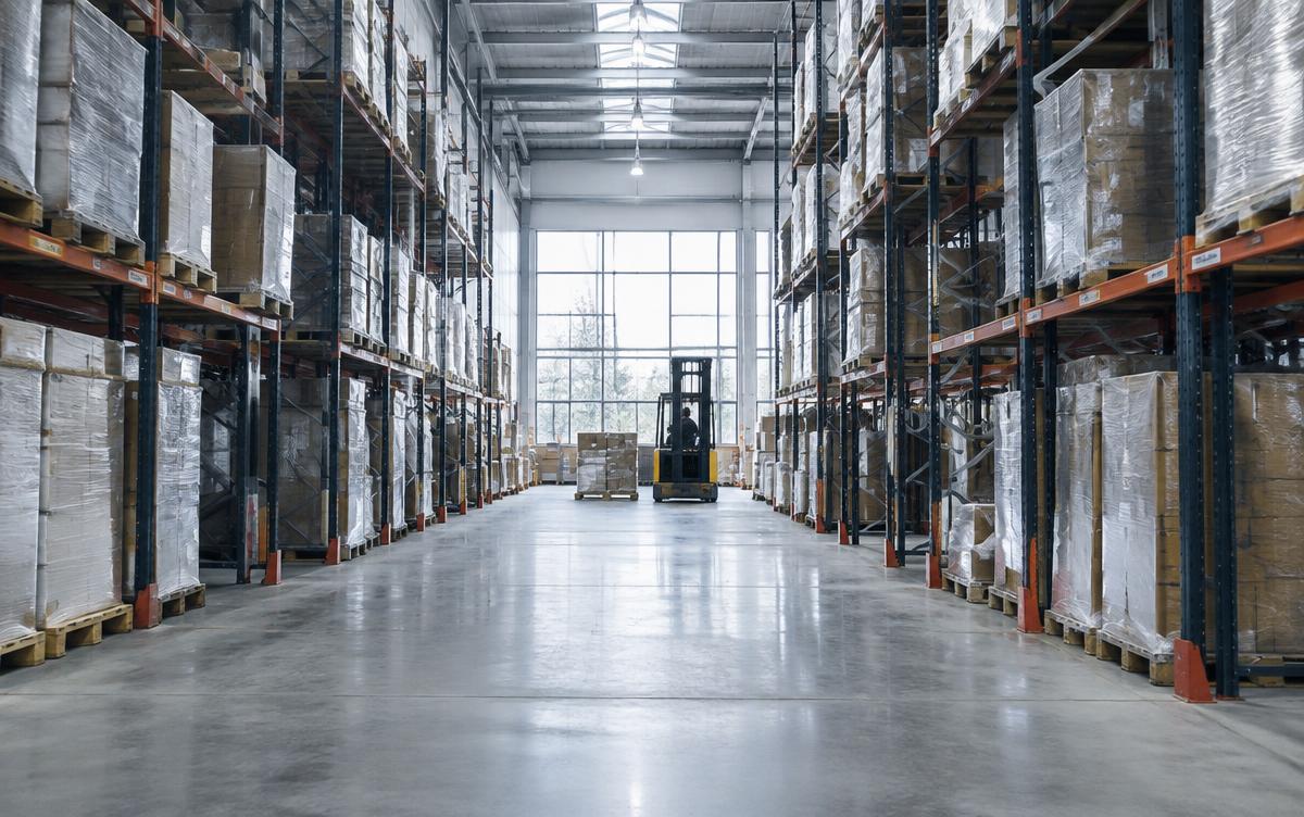 Distribution center with tall warehouse racking